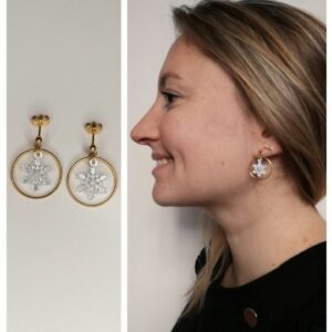 Boucles d'oreilles Flocons et anneaux lisses monture dorée