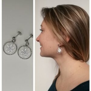 Boucles d'oreilles Flocons et anneaux striés monture argentée